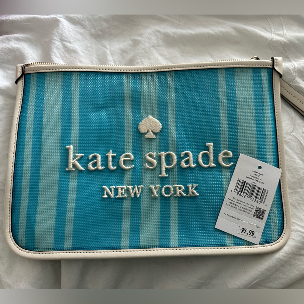 Kate Spade Sheer Wallet Organizer Clutch Blue and Cream New with Tags Beach Fun